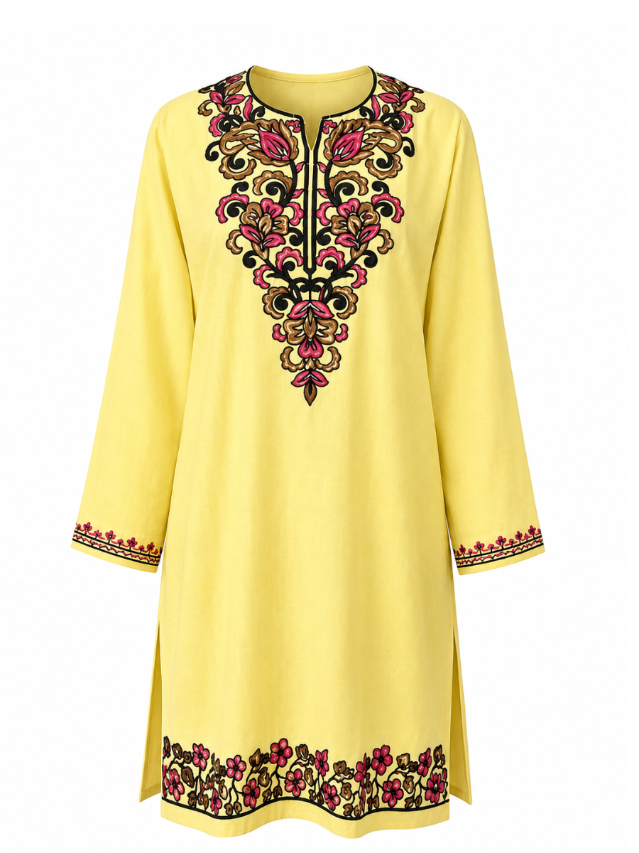 Noor : Aari embroidery summer kurti | Mustard